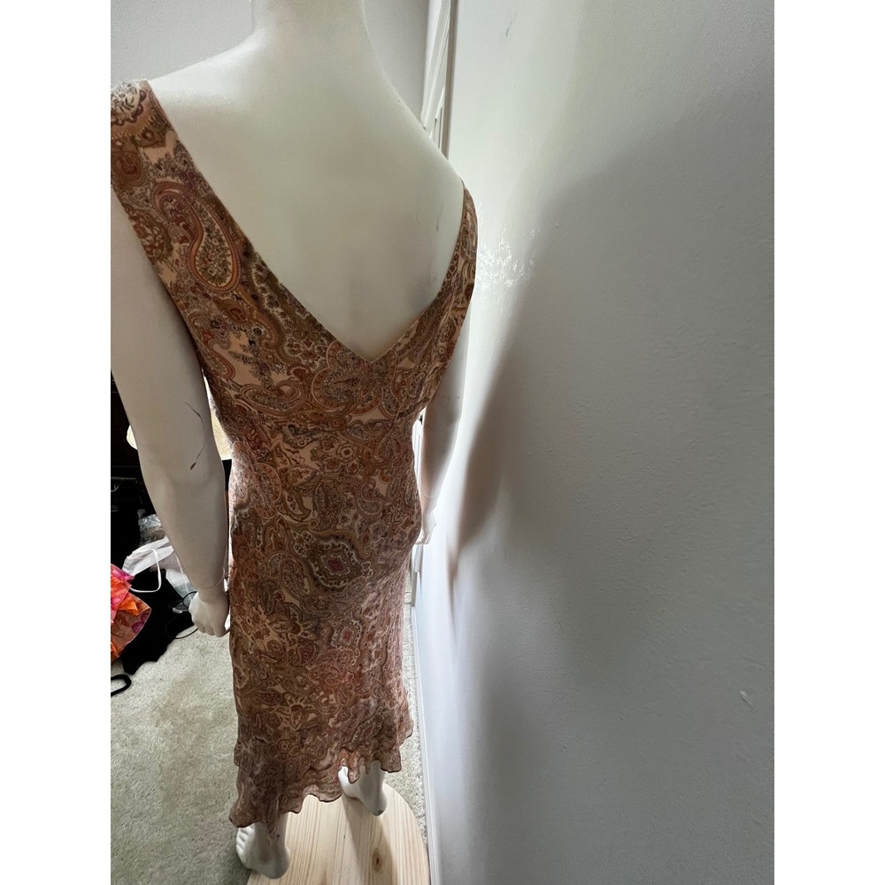 Vintage Spiegel 100% Silk Paisley Midi Dress Y2K Boho Handkerchief Ruffle - Picture 4 of 8